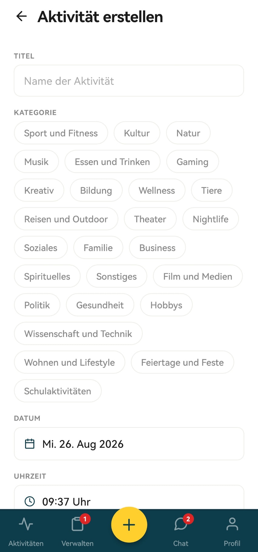 Eigene Aktivität erstellen